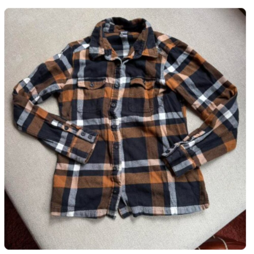 Patagonia Women's Black, Brown & White Plaid Button-Down Shirt